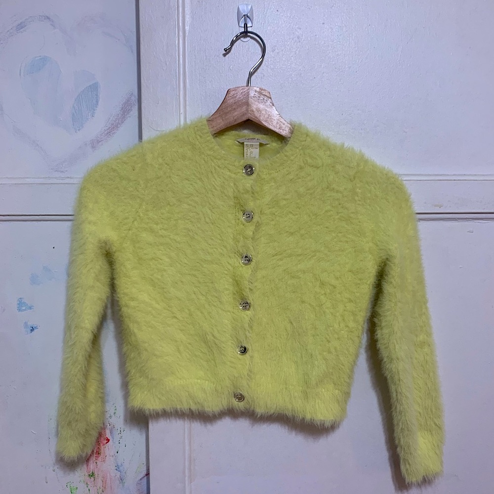 Forever21 Girls fuzzy yellow button up jacket